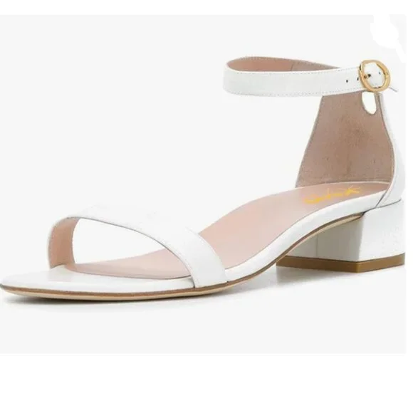 XYD White Open Toe Strappy Low Block Heel Sandal Ankle Strap Buckled Shoes - Picture 1 of 6